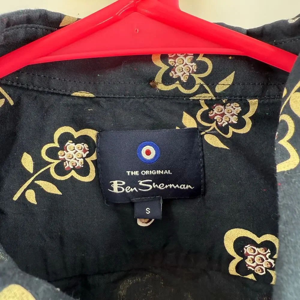 Ben Sherman Neps Shirt Small Floral Print Button Down Navy Cotton Short Sleeve - Picture 4 of 13